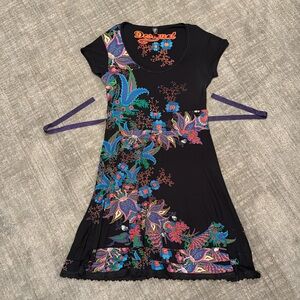 Desigual Short Sleeve Floral Viscose Dress, Size XL